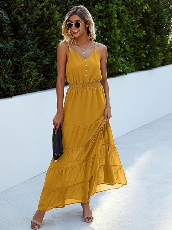 PrettyGarden Dresses & Skirts - "New Pretty Garden" Women's Mustard Yellow Maxi Dress with Smocked Waist